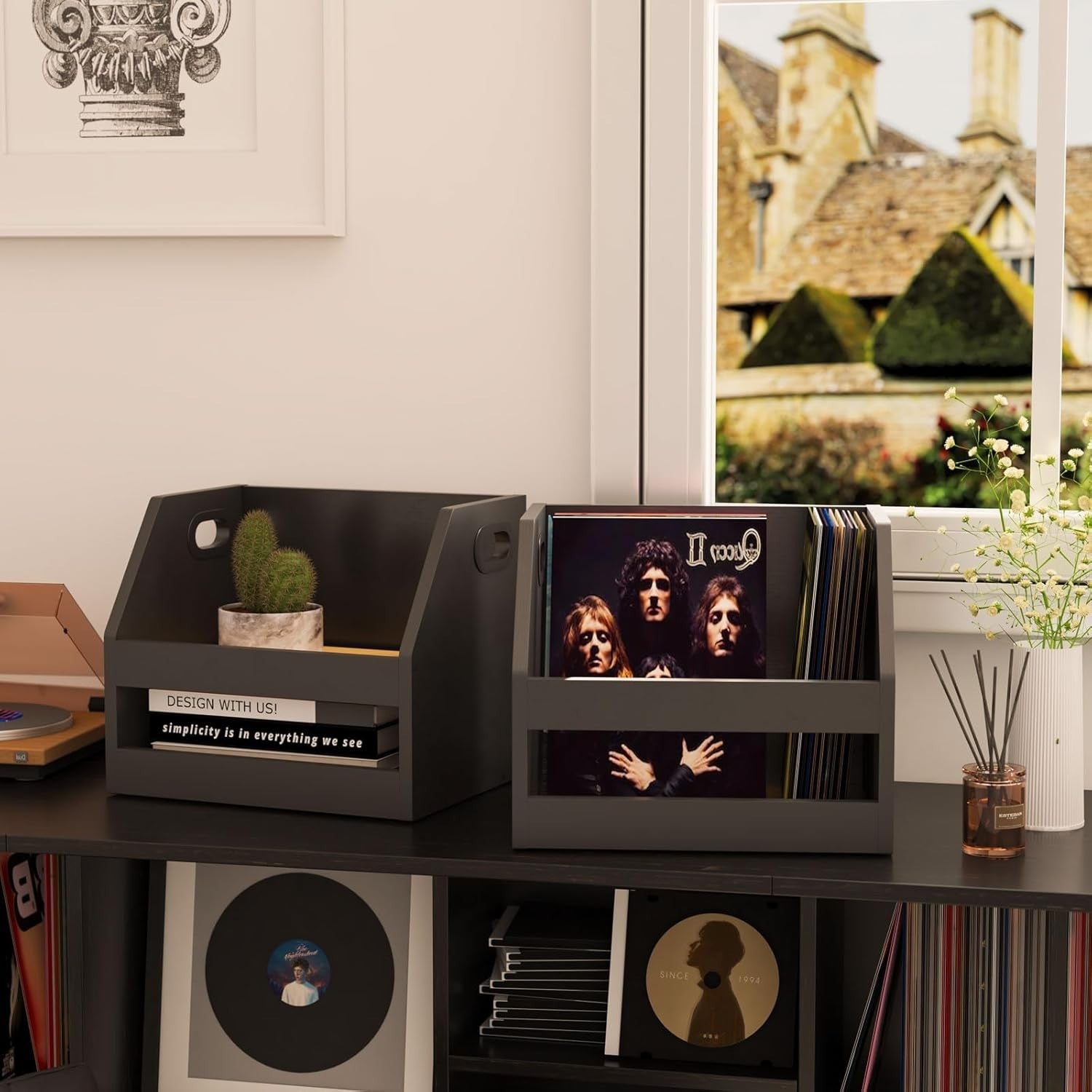 Vinyl Record Storage Crate LP Album Holder Rack Desktop Organizer Black