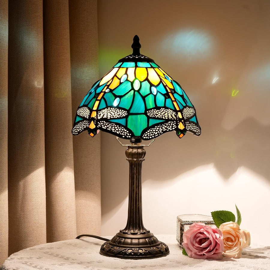 Antique Tiffany Style Stained Glass Dragonfly Table Lamp, Bedroom Desk Light