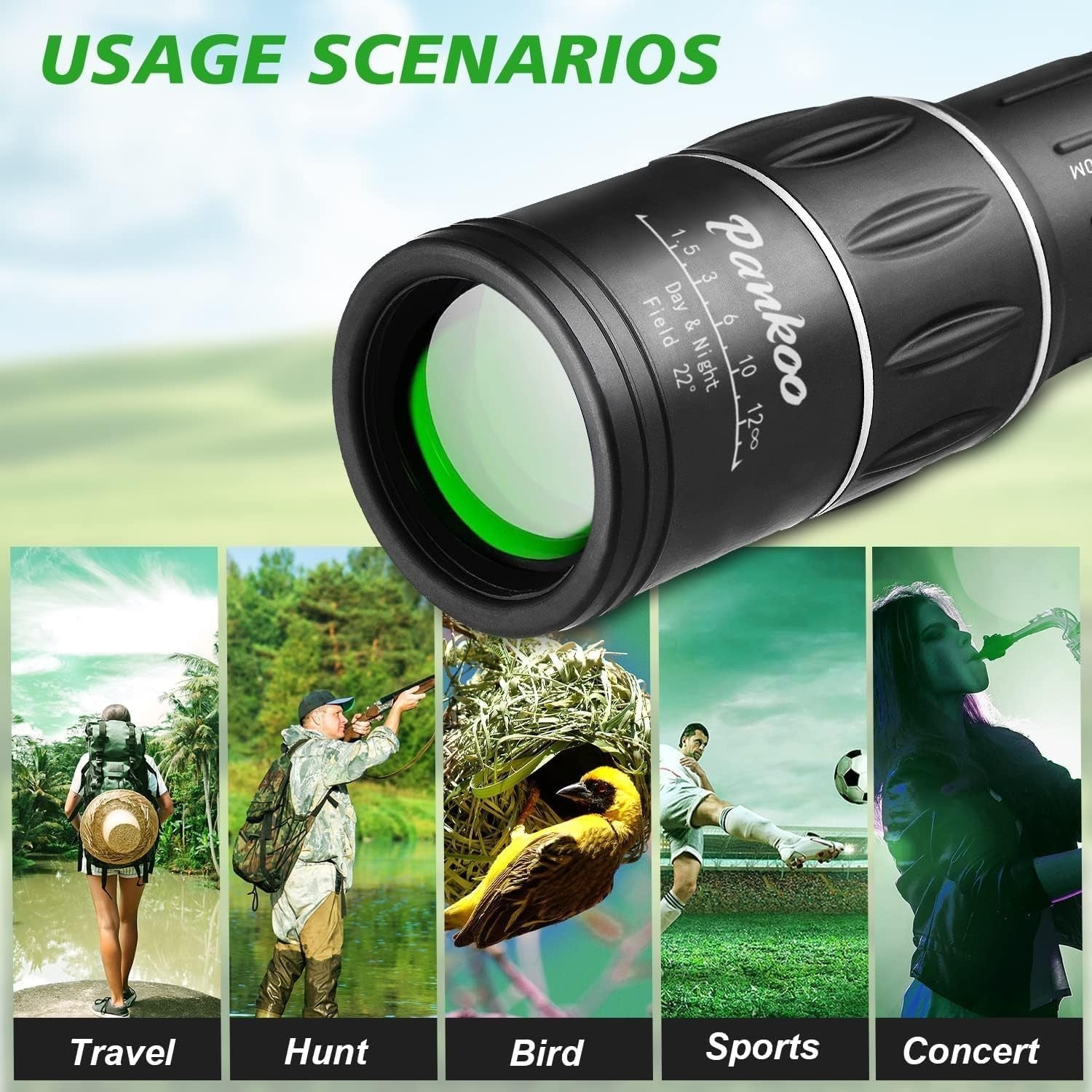 16x52 HD Monocular Telescope Inkiness Compact Outdoor Hiking Bird Watching