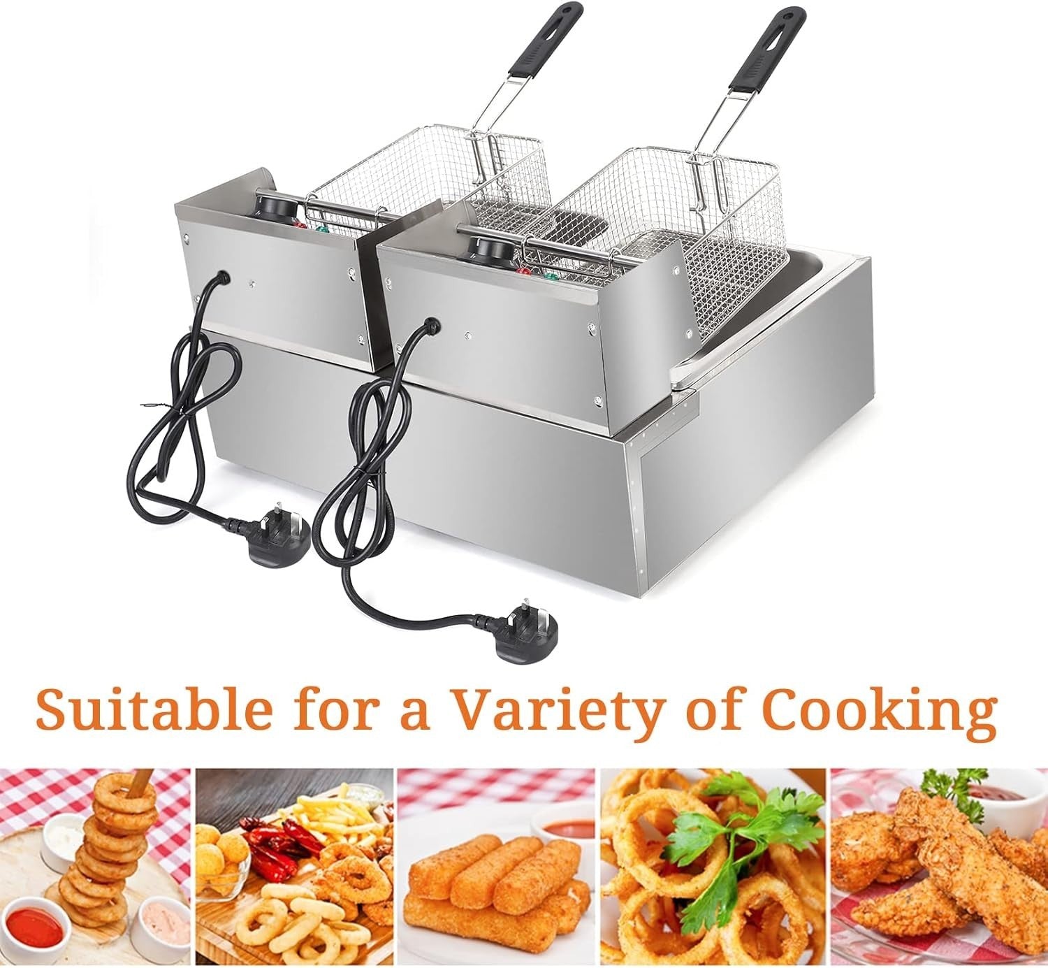 Commercial Electric Deep Fryer Dual Tank 12L 5000W Stainless Steel