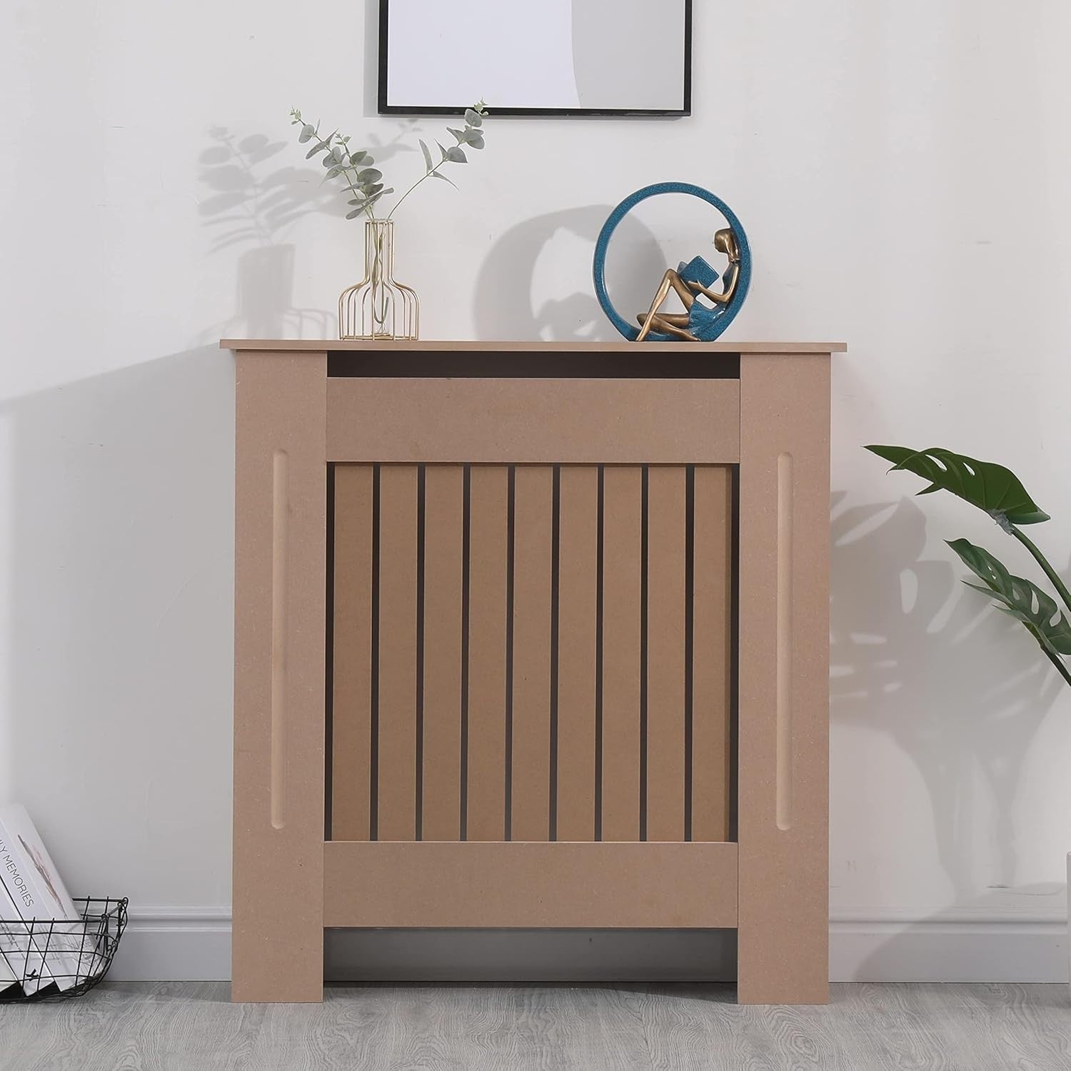 Small Unfinished Radiator Cover | Classic MDF Vertical Slat Cabinet – Paintable
