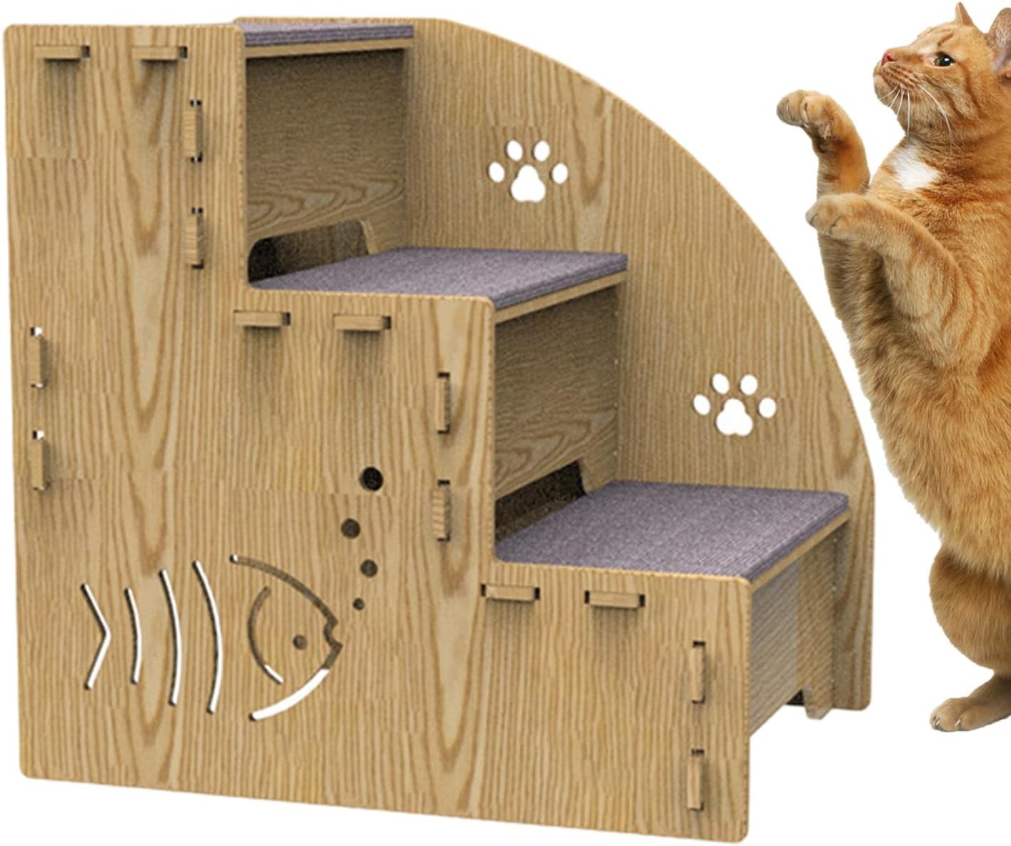 3‑Step Wooden Pet Stairs & Ramp for Couch Bed – Non‑Slip Safe Steps