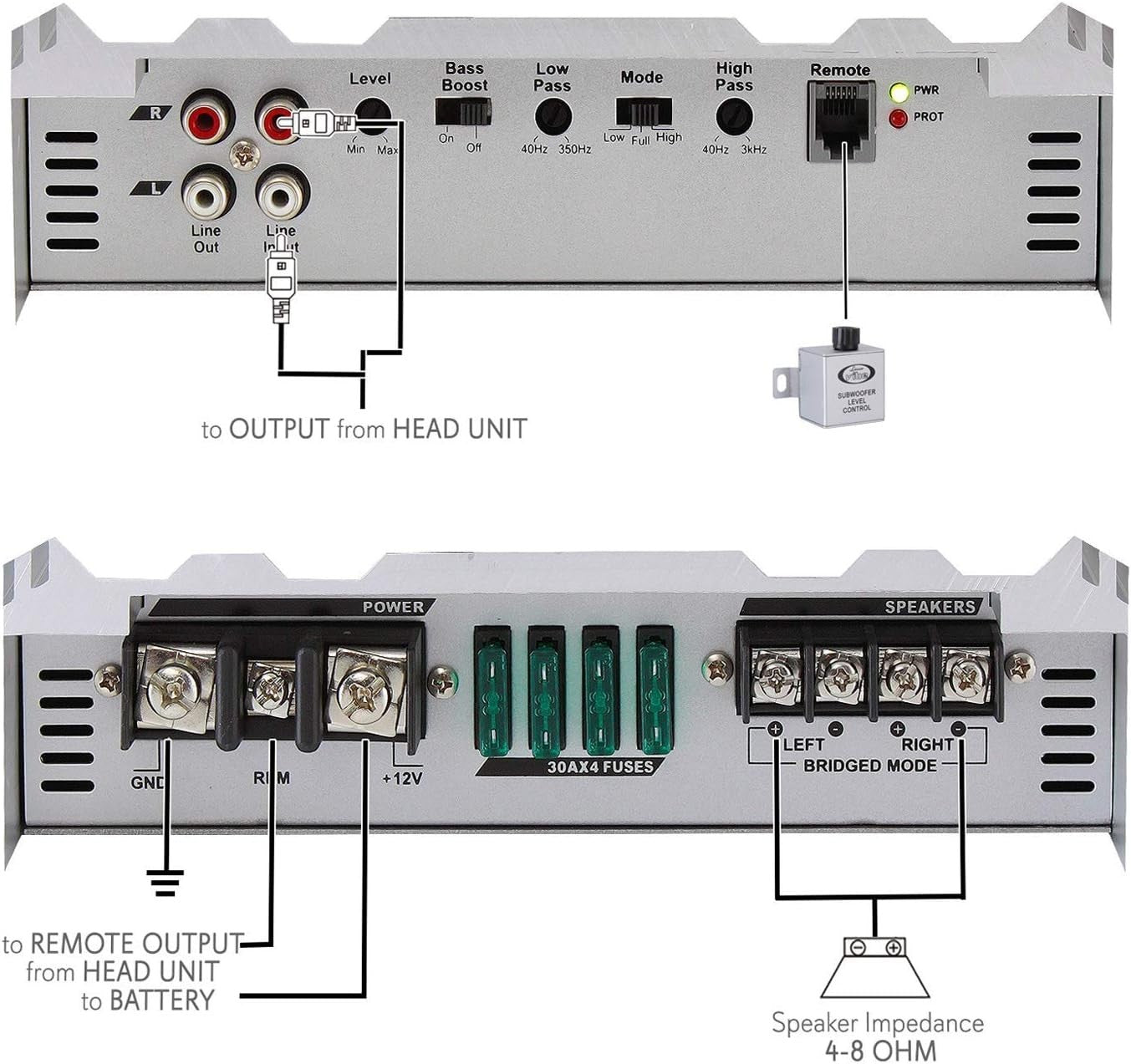 VIBE2102N 2-Channel Car Amplifier 6000W MOSFET with Bass Control
