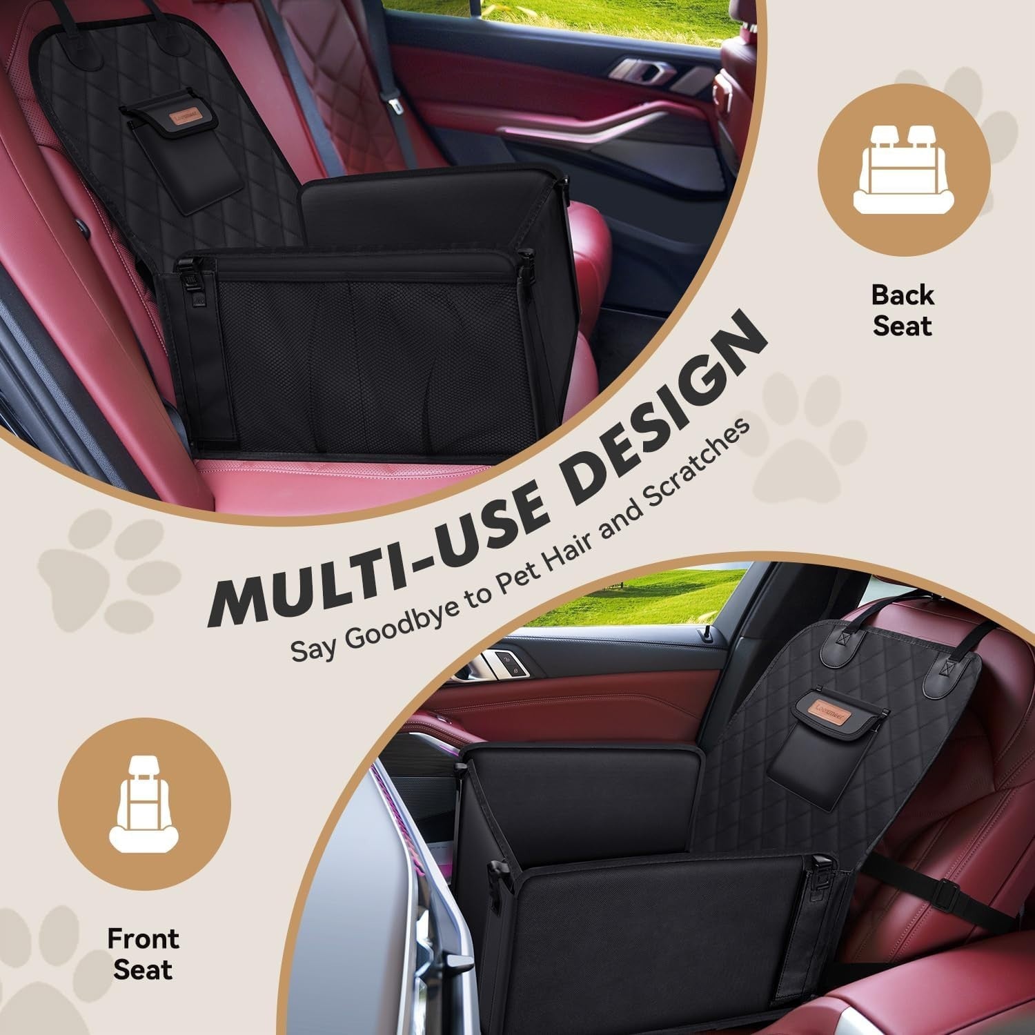 Dog Car Booster Seat Memory Foam Travel Bed Safety Belt Storage Bags