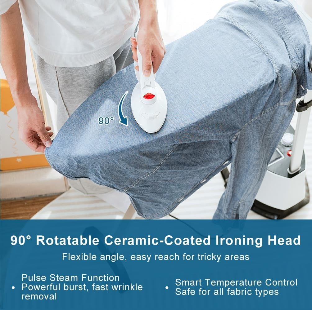 White Vertical Garment Steamer with Ironing Board 12 Steam Levels Stand