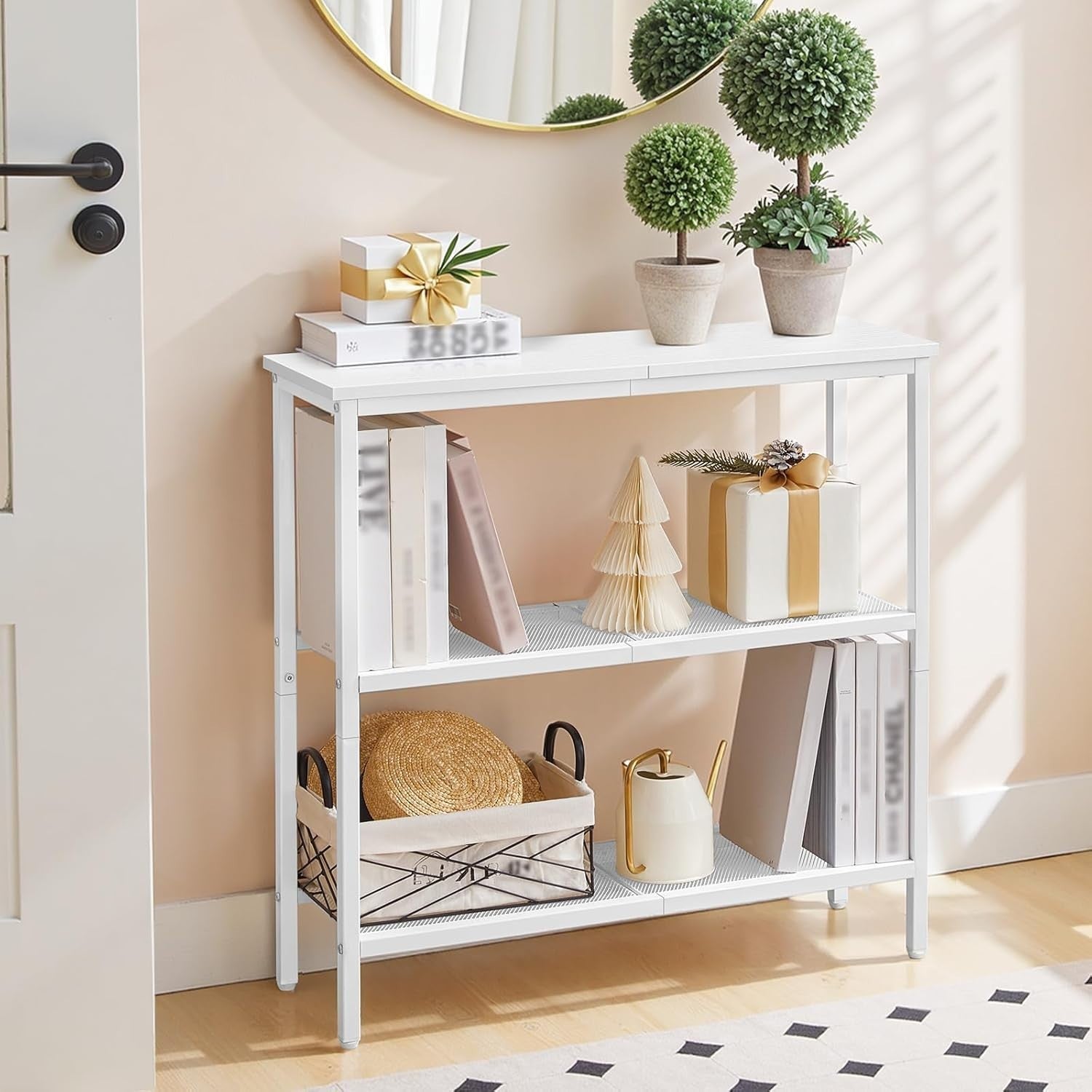 Slim 3-Tier Console Table with Metal Frame & Wide Shelves for Small Spaces