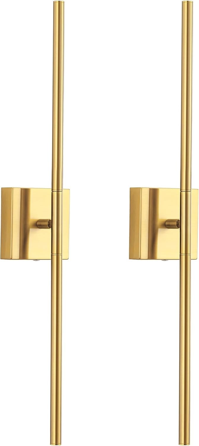 Rechargeable Gold LED Wall Sconces Set of 2, Dimmable, Remote Control, 23.6"