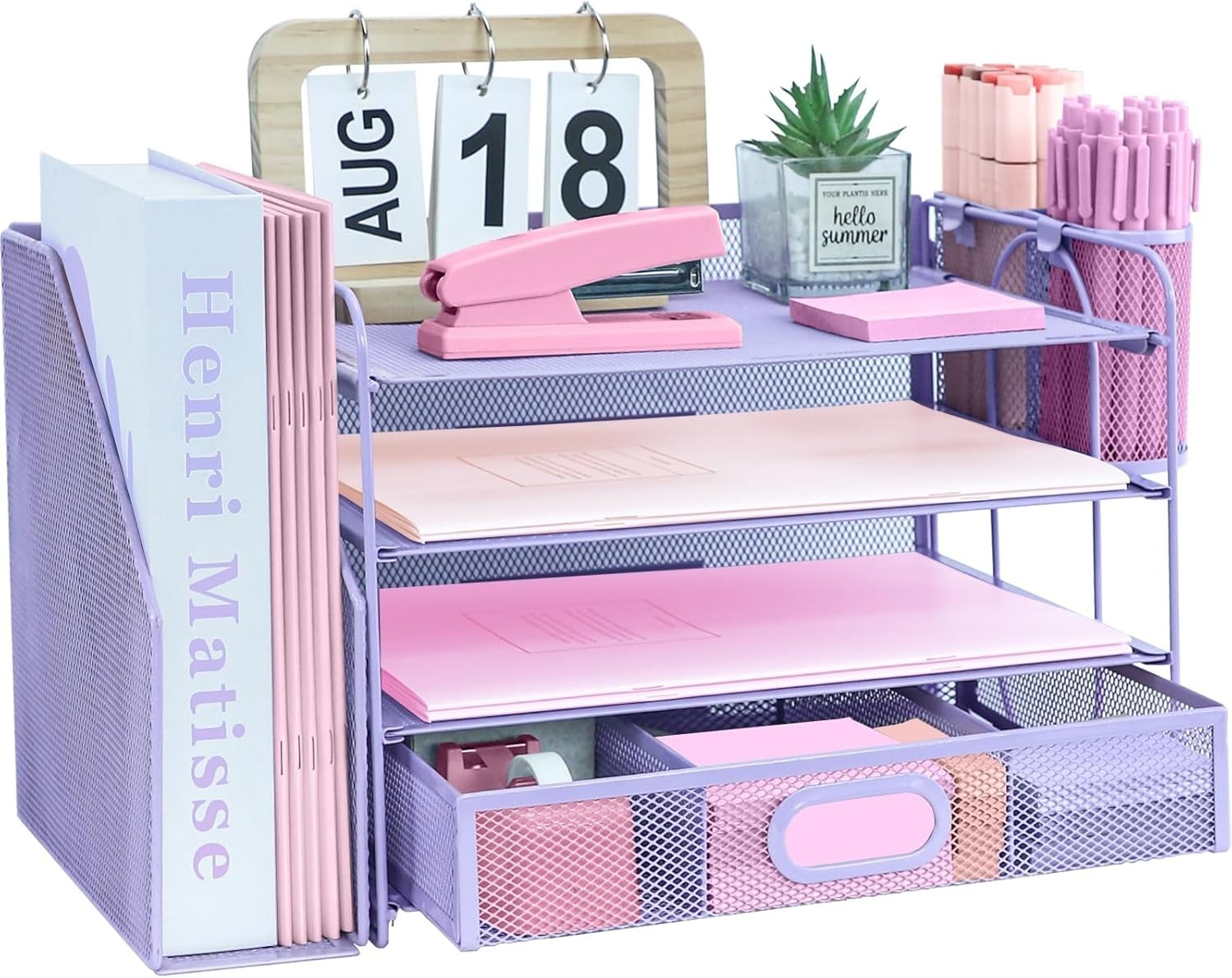 4-Tier Desk Organizer with Drawer & Pen Holders – Metal Desktop Storage