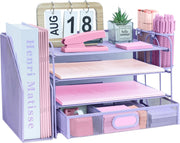 4-Tier Desk Organizer with Drawer & Pen Holders – Metal Desktop Storage