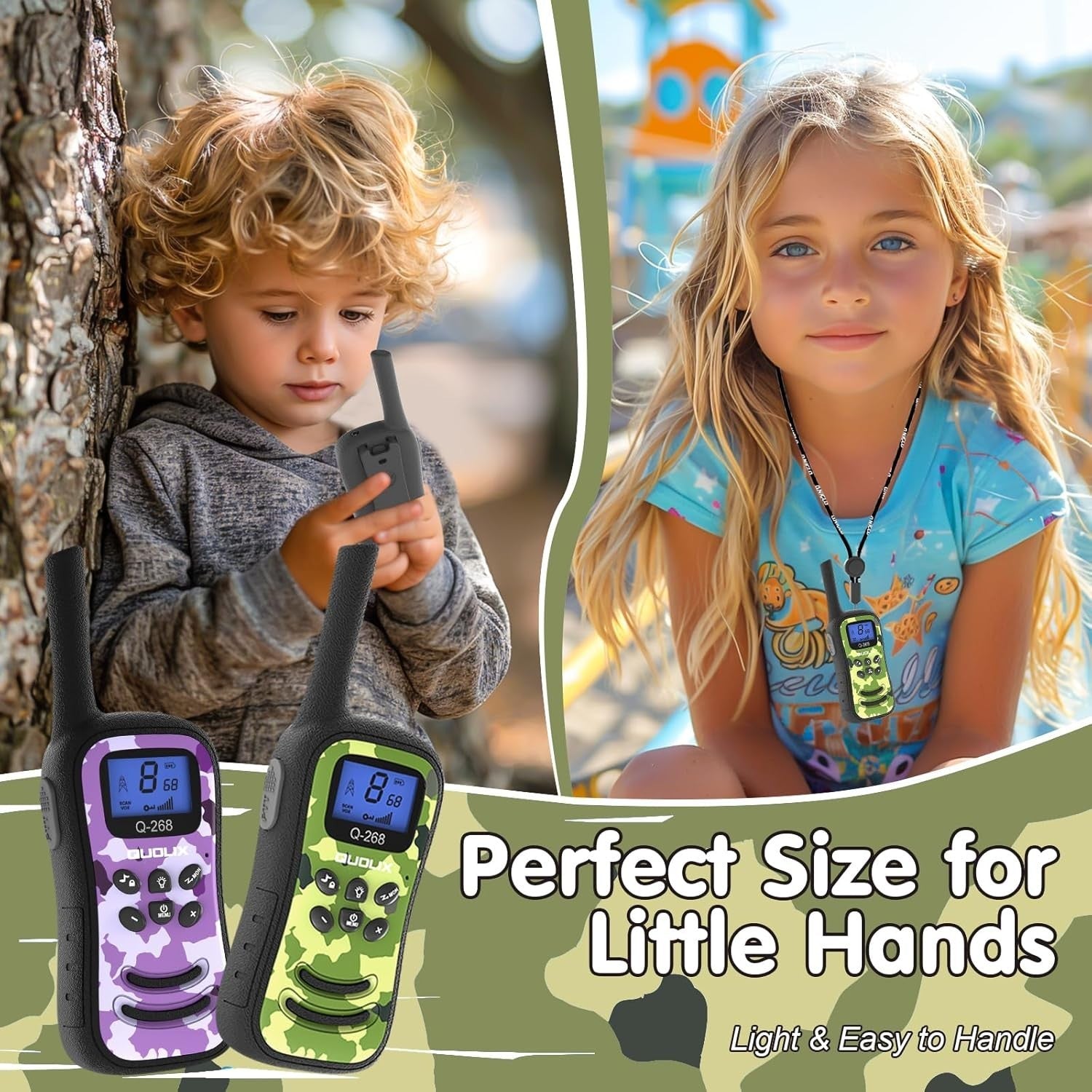 Kids Rechargeable Walkie Talkies 2 Pack Long Range VOX Flashlight