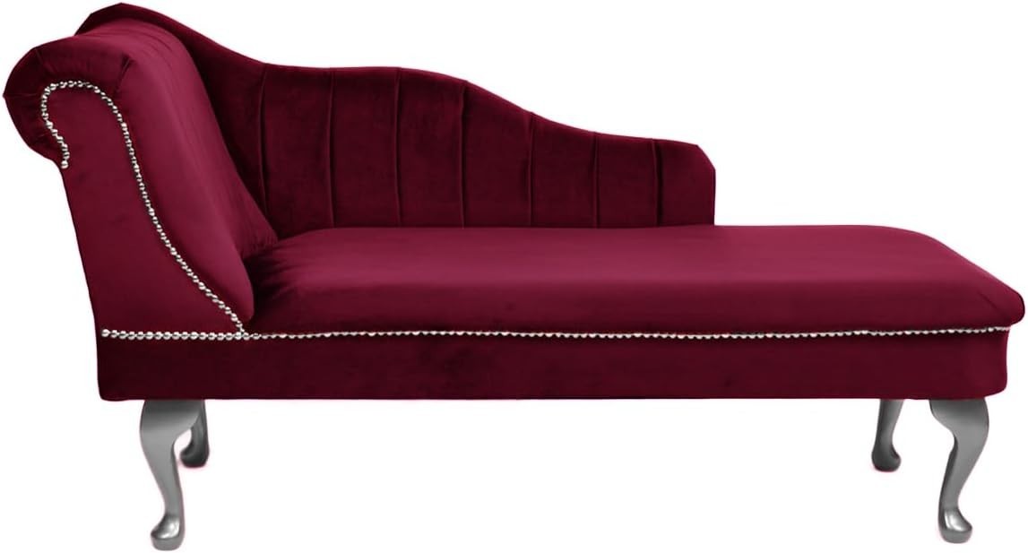 Velvet Chaise Lounge Left Hand Tufted Accent Sofa Chair Wine 133cm