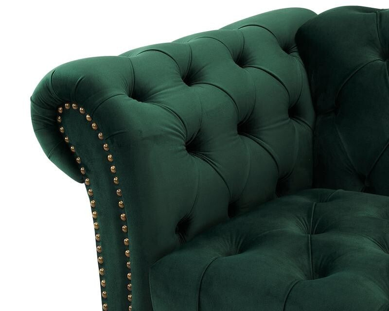 Green Velvet 3 Seater Sofa Chesterfield Style | Button Tufted Scroll Arms