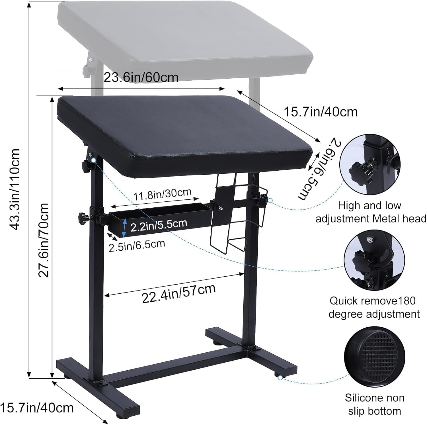 Oversized Tattoo Armrest Stand Adjustable Height Padded Artist Support Station