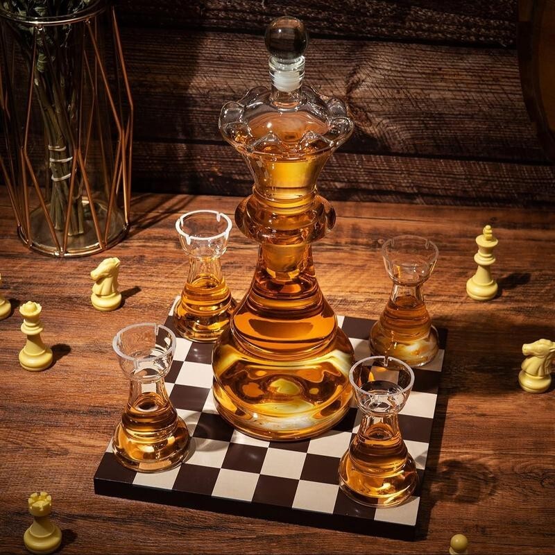 Chess Whiskey Decanter Set with Glasses & Board – Unique Gift for Men
