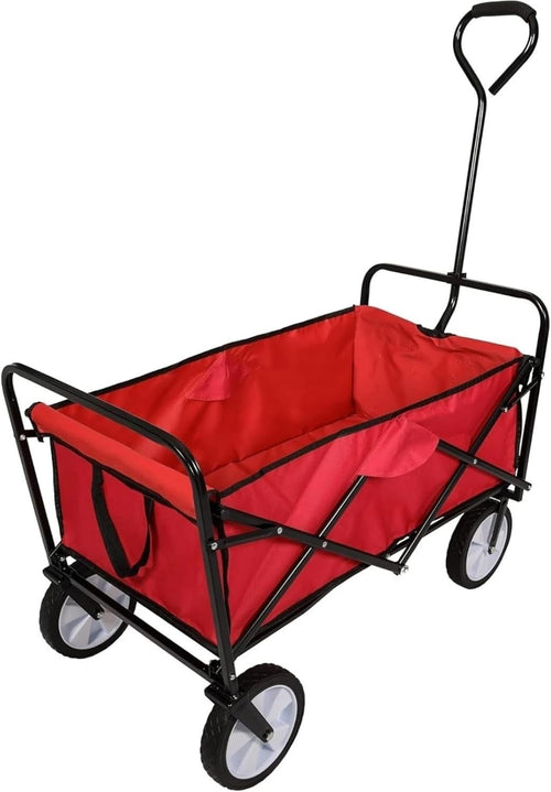 Heavy Duty Folding Wagon 70kg Collapsible Trolley Cart w/All Terrain Wheels Red