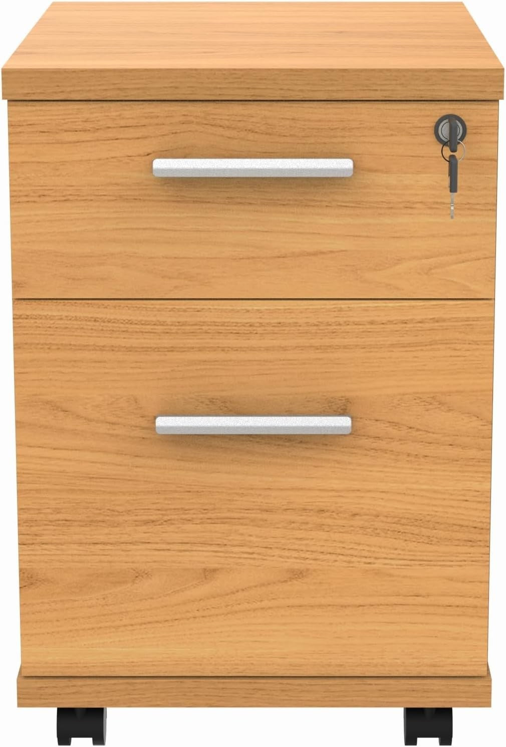 Lockable 2 Drawer Mobile Filing Cabinet Pedestal Office Storage Beech Heavy Duty
