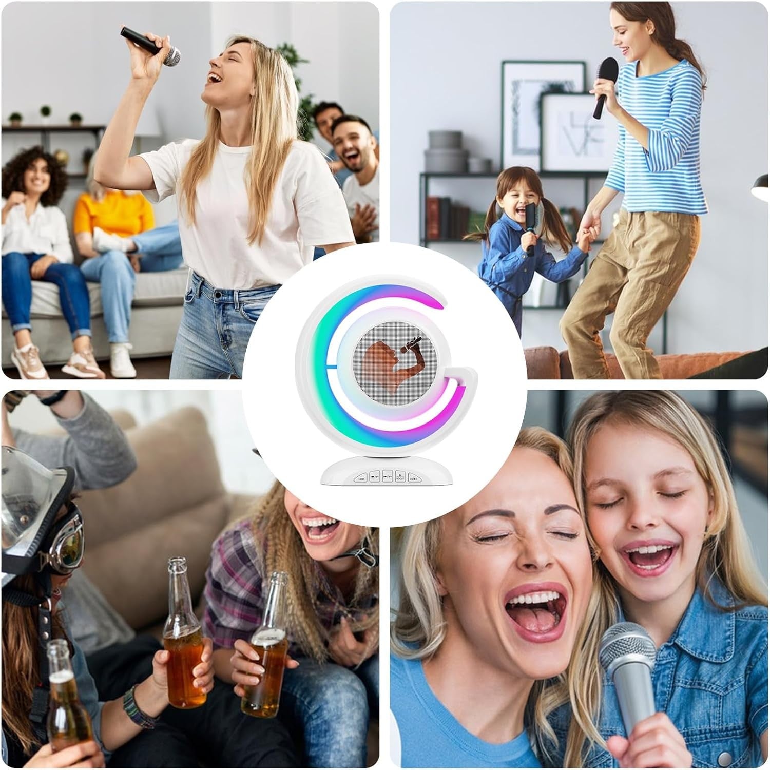 Portable Karaoke Machine with 2 Mics, RGB Light Effects & Bluetooth Speaker