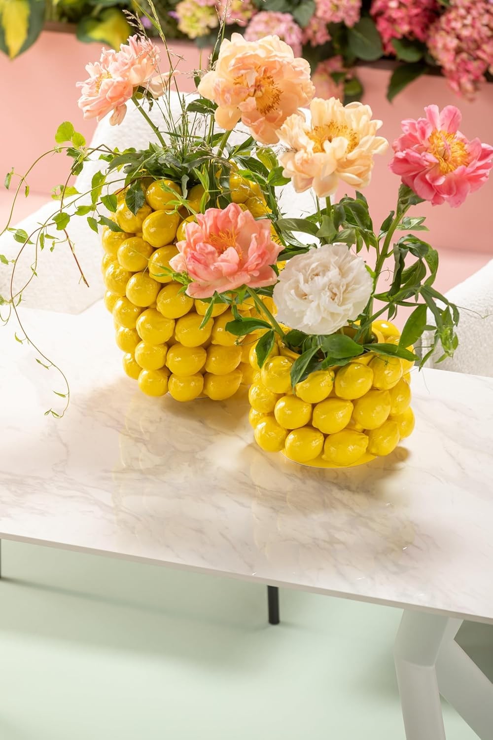 Large Yellow Lemon Ceramic Vase 43cm Modern Statement Table Home Decor