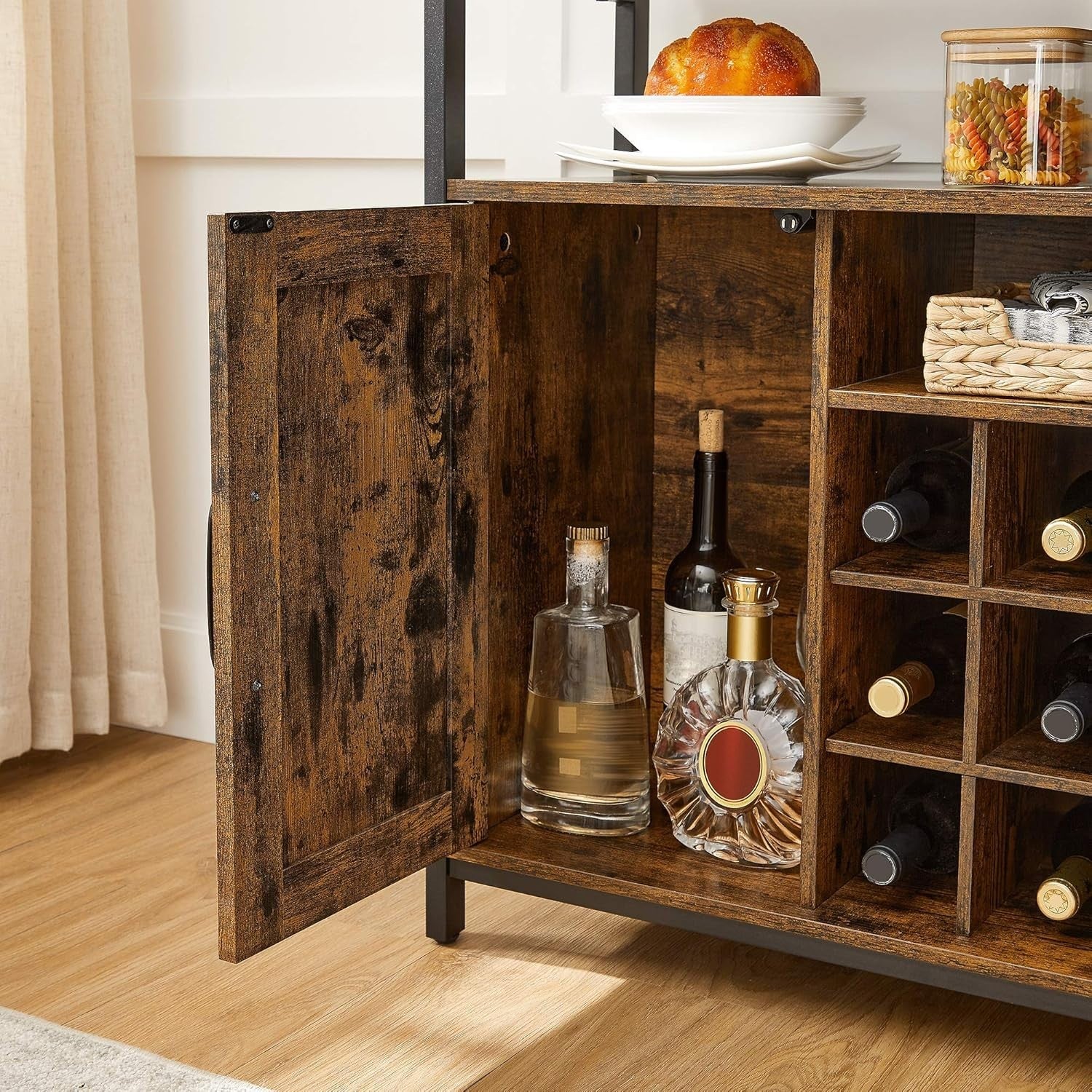 Rustic Sideboard Cabinet Wine Rack Buffet Table Storage for Kitchen Bar