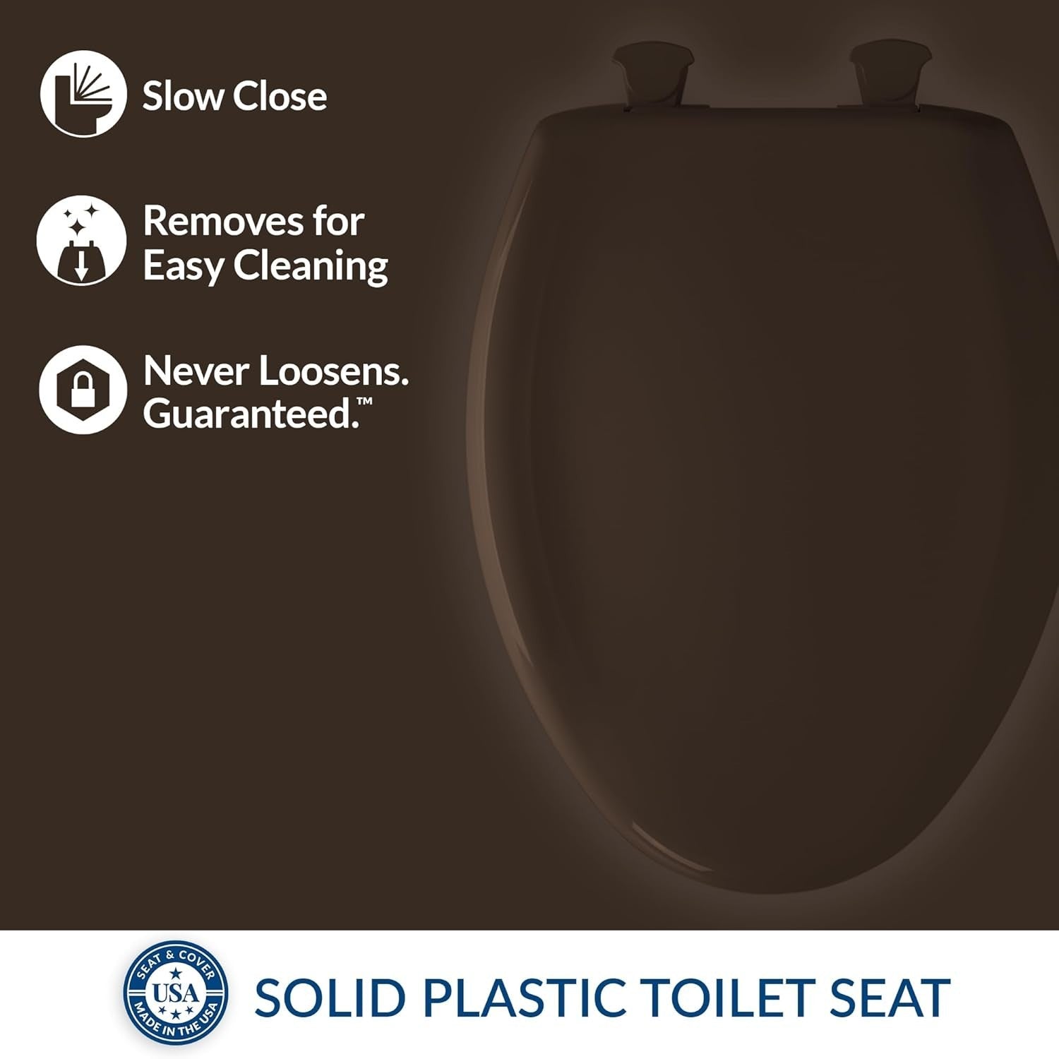 Espresso Brown Elongated Toilet Seat Soft Close Durable Plastic