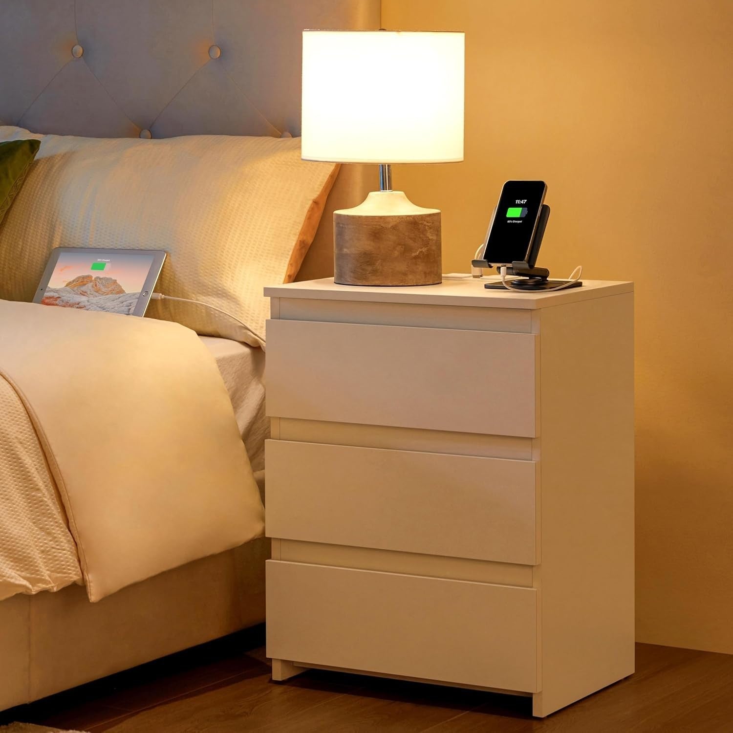 Set of 2 Modern Bedside Tables with USB Charging Ports | 3 Drawer