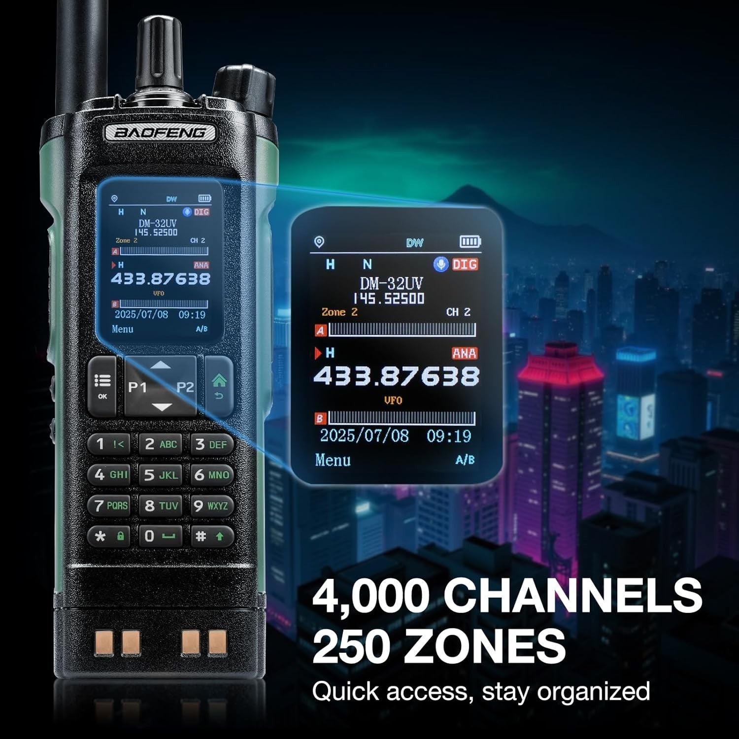 10W DMR Dual Band Radio GPS APRS 4000CH Colour Display Handheld