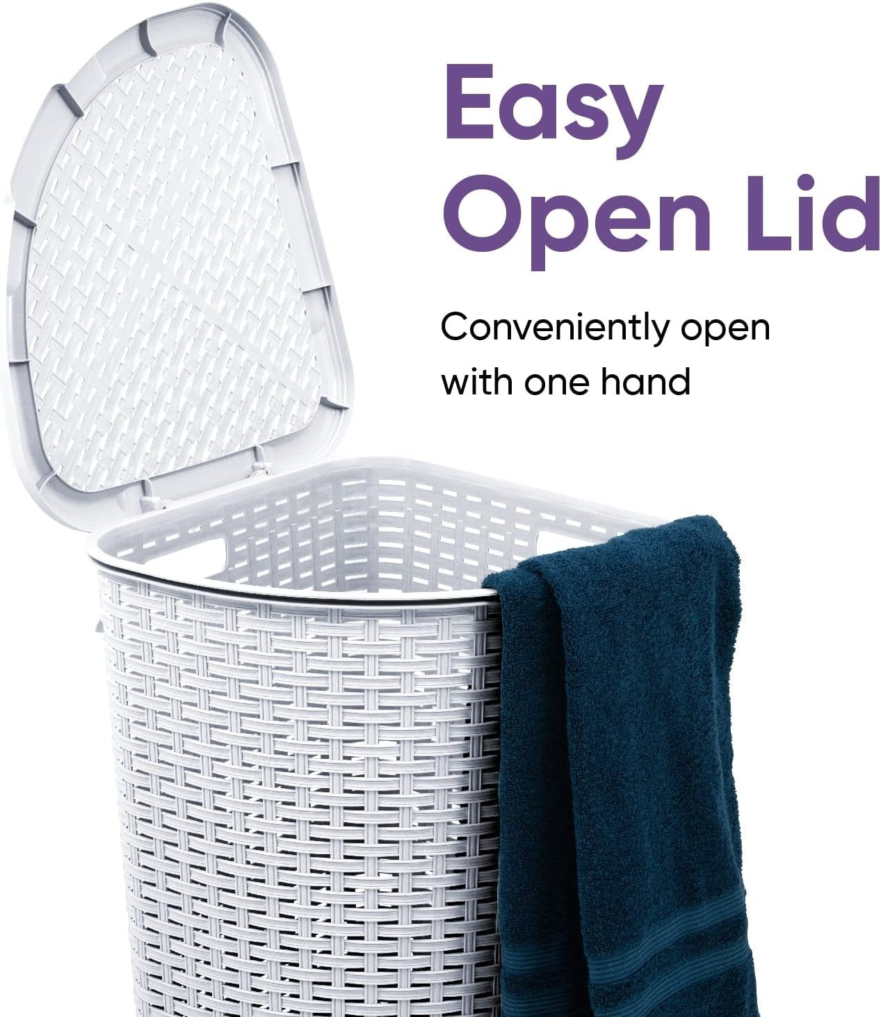 2 Pack Corner Laundry Hampers 50L White Wicker Baskets w/ Lids Space Saving