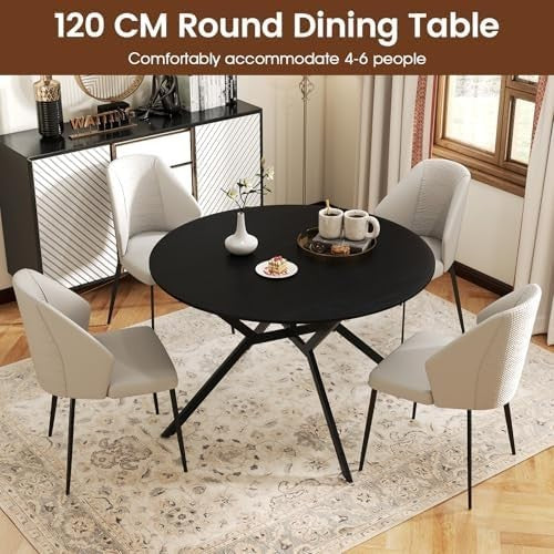 Folding Round Drop Leaf Dining Table 120cm Space Saving Extendable Black
