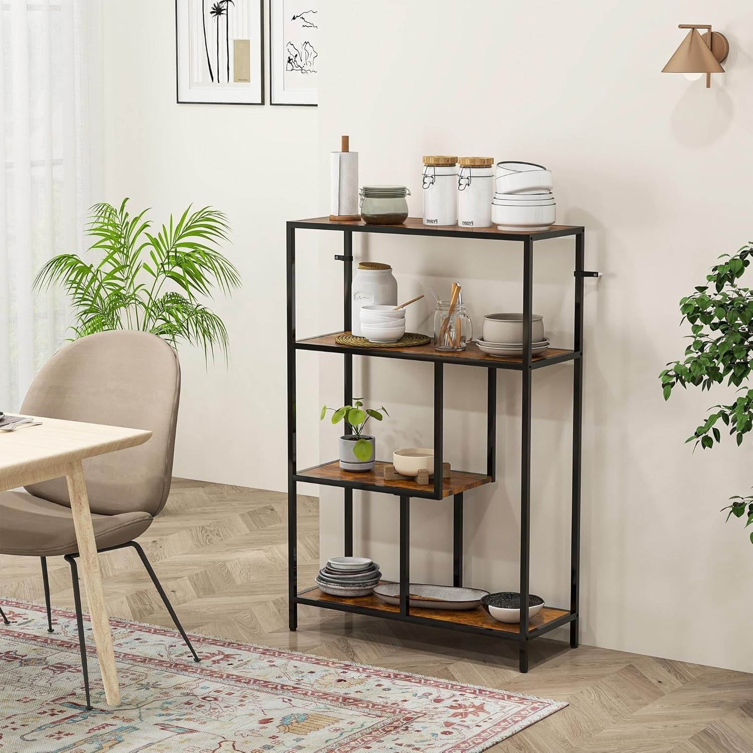 4 Tier Industrial Bookcase Rustic Brown Metal Frame Freestanding Shelf 116cm