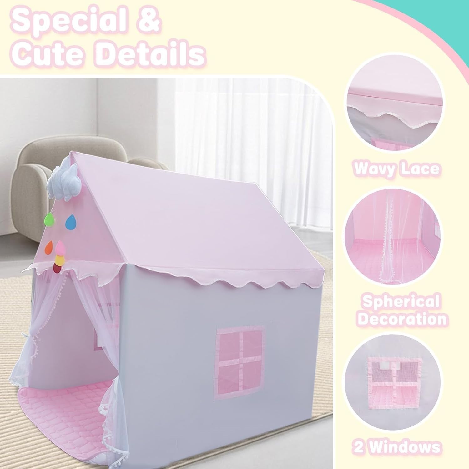 Pink Princess Kids Play Tent Wendy House Pop Up Indoor Castle