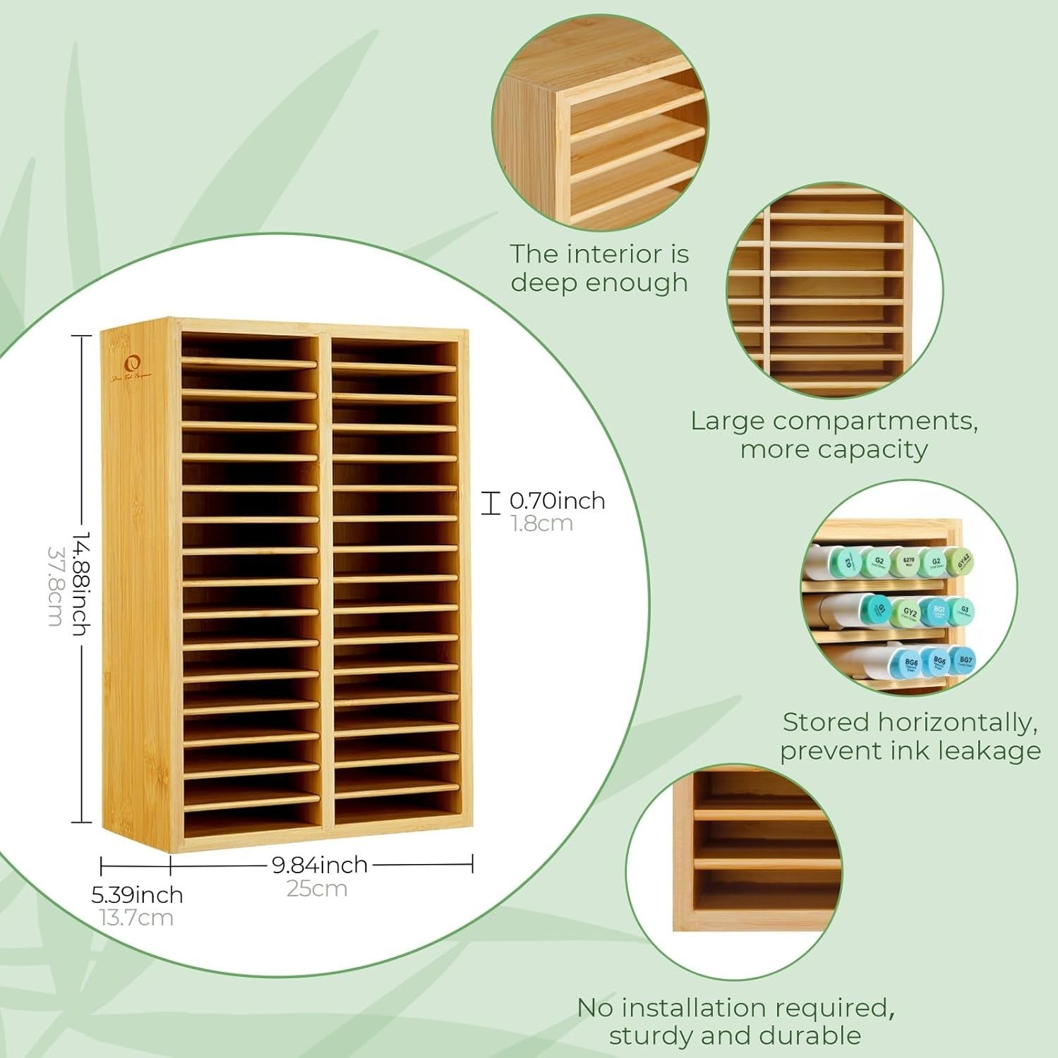 Desk Organizer for 224 Markers Pens Pencils Art Brushes Bamboo 32 Compartments