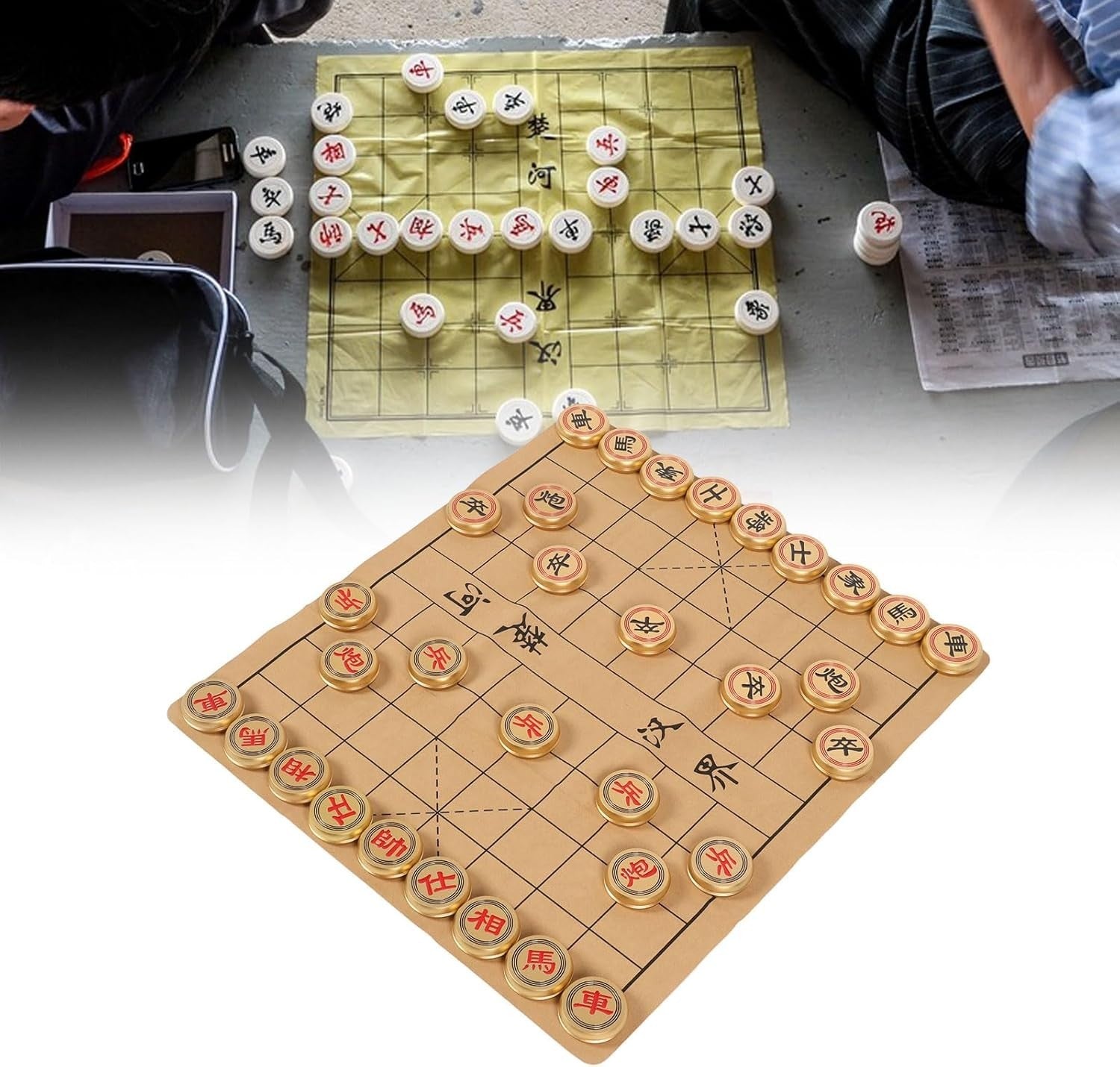 Luxury Chinese Xiangqi Chess Set Gold Aluminum Travel Case