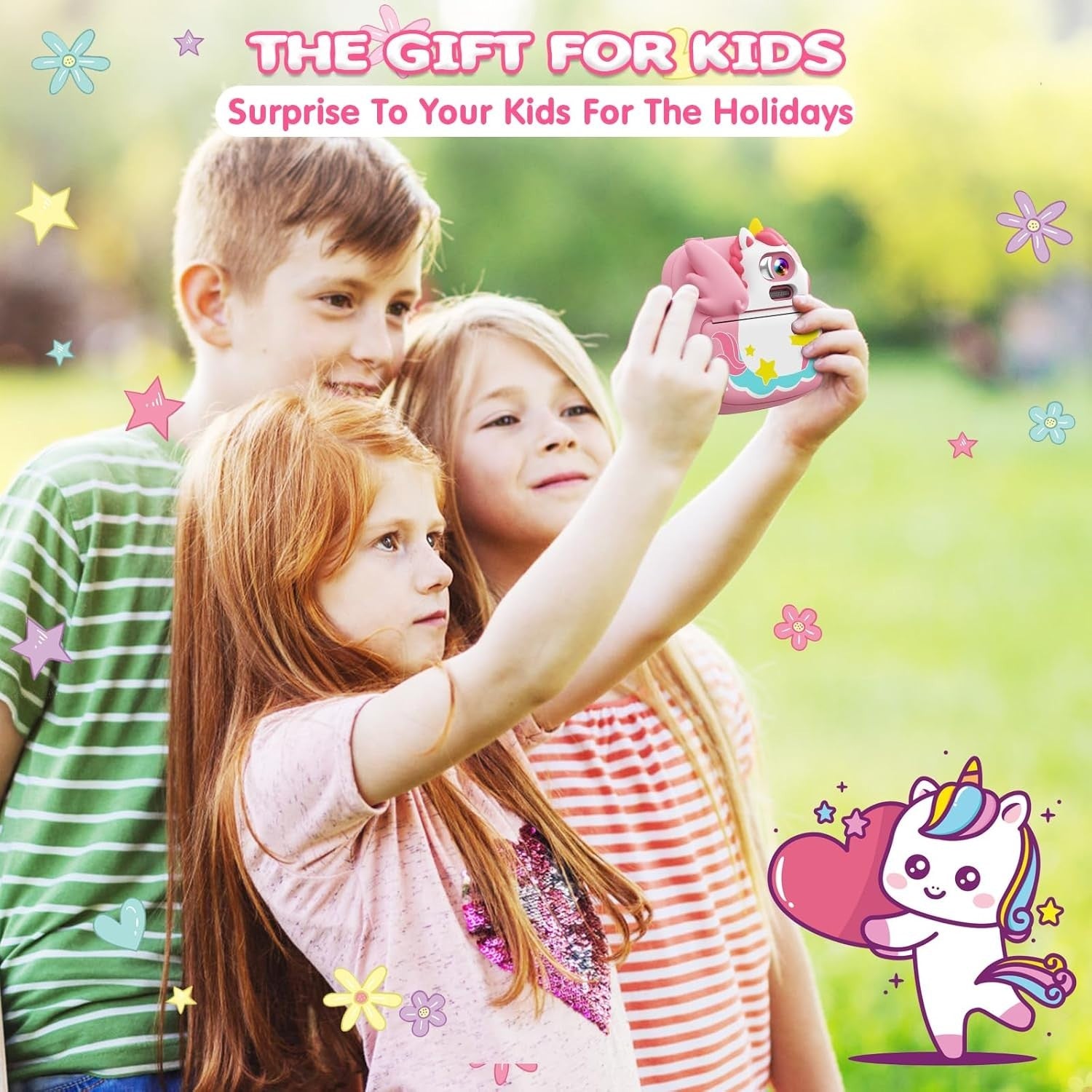 Kids Instant Print Camera 12MP 1080P HD 32GB Card Photo Paper Pink