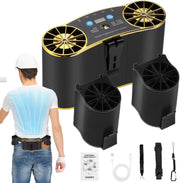 Black Waist Fan 20000mAh – USB Rechargeable Air Circulator w LED Light, 6 Speeds