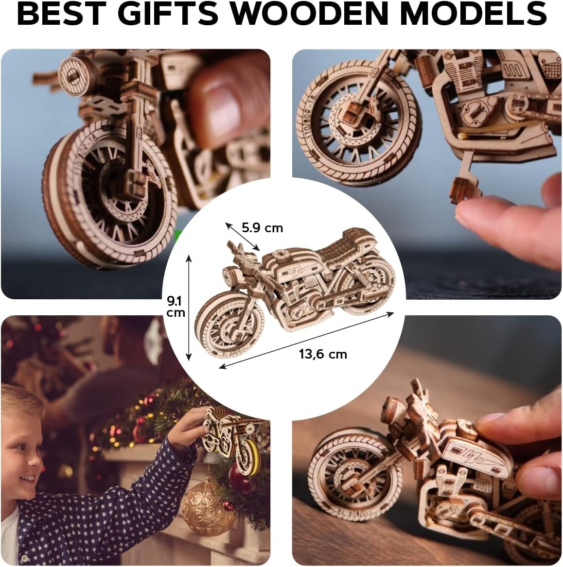 Wooden Cafe Racer 3D Puzzle Kit – 1:16 Model, Great Gift for Adults
