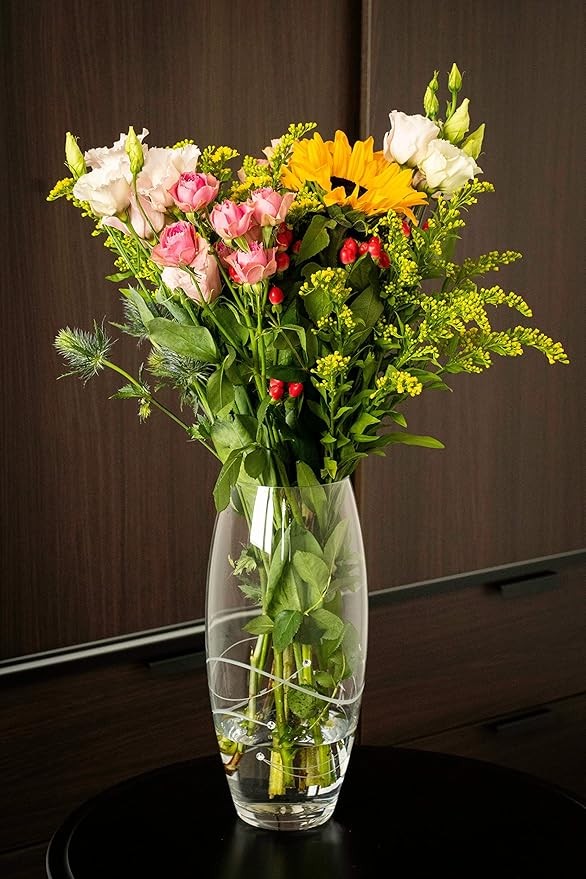 Clear Crystal Glass Vase 30cm Hand Cut Spiral Luxury Table Centrepiece