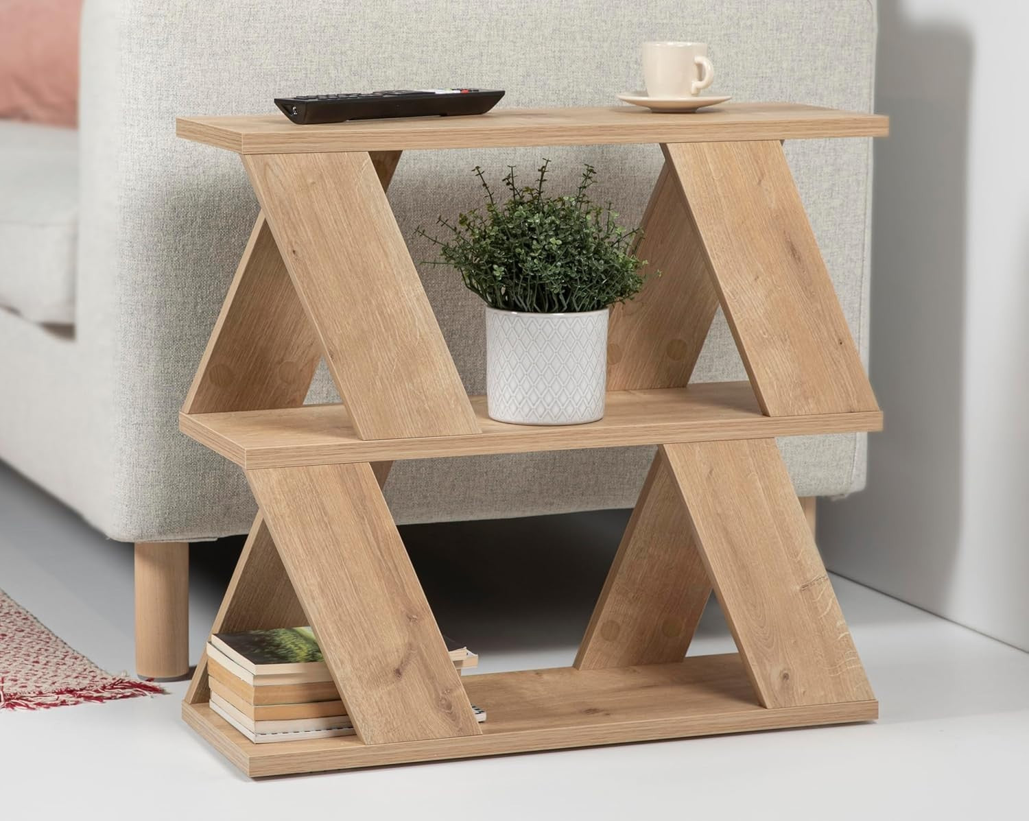 Slim 2 Tier Coffee Table with Magazine Rack | Space-Saving Oak End Table