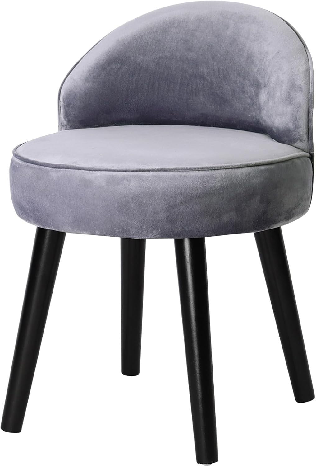Grey Velvet Dressing Table Stool with Low Back – Soft Padded Vanity Chair