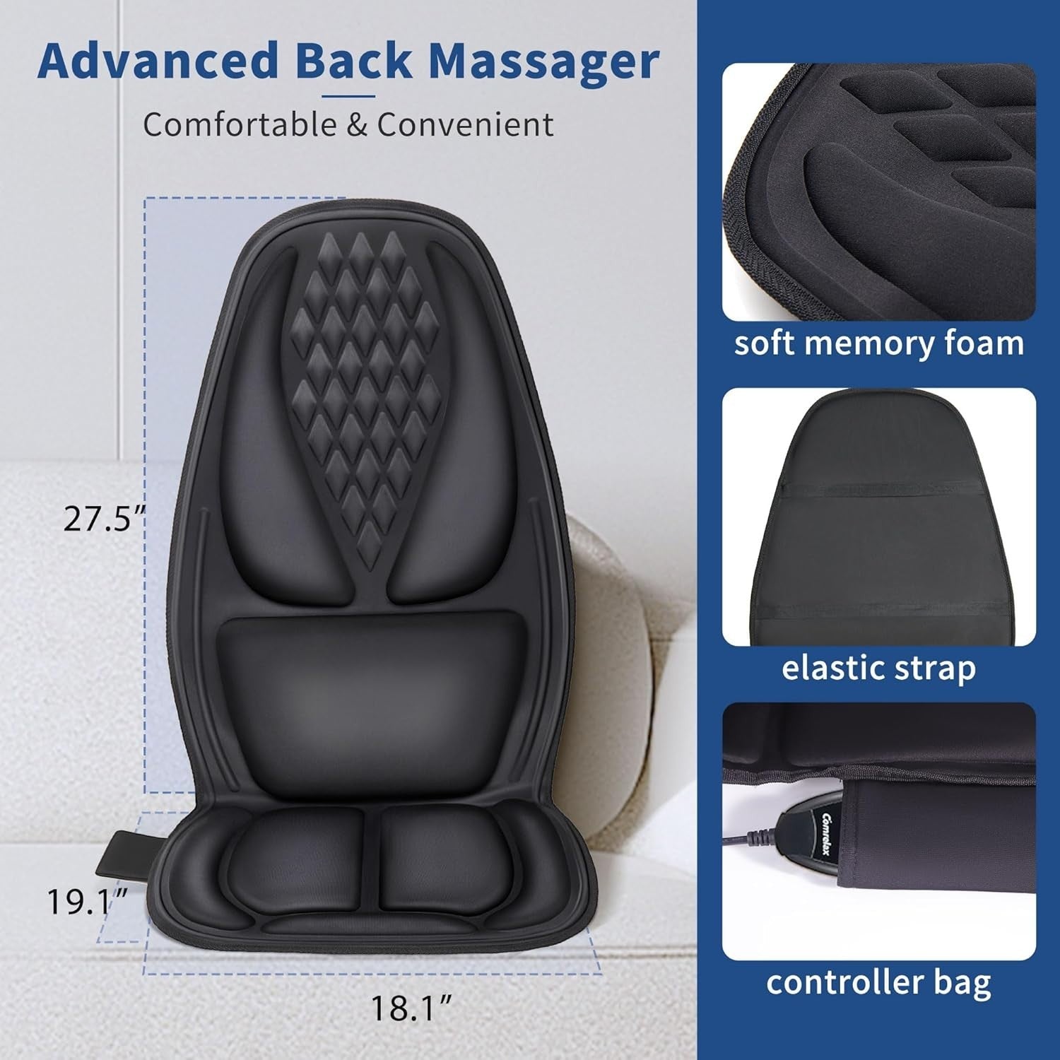 Back Massage Chair Pad with Heat 10-Motor Vibration Cushion 3D Lumbar Support