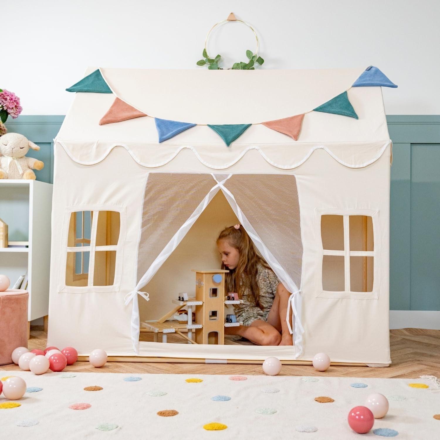 Kids Cotton Playhouse Tent w 400 Balls Foldable Indoor Outdoor Play Den
