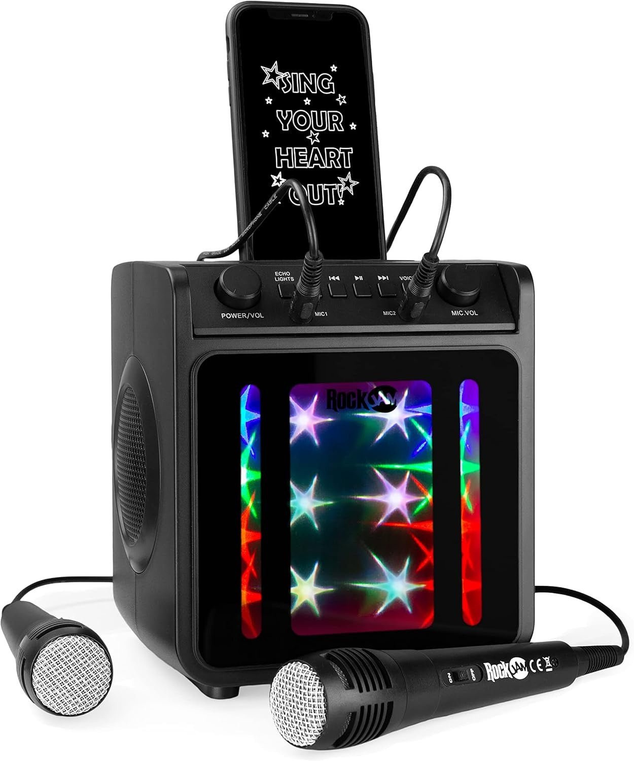 Bluetooth Karaoke Machine 10W with 2 Mics LED Speaker