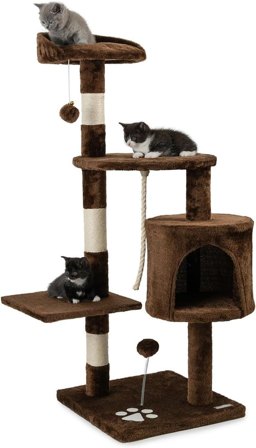 Cat Tree Scratching Post 112cm with Condo Sisal Rope Brown Tower