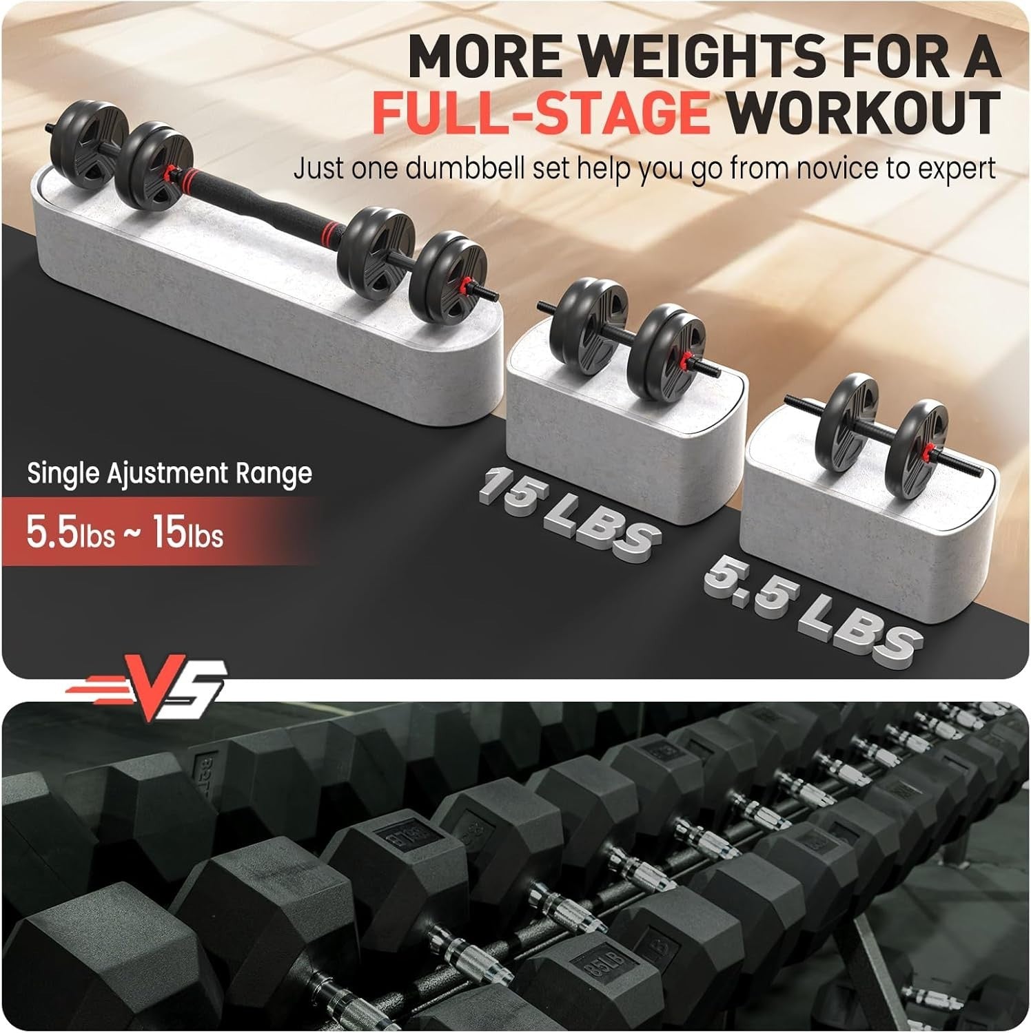 30LB Adjustable Dumbbells Set 2 in 1 Barbell Connector Home Gym