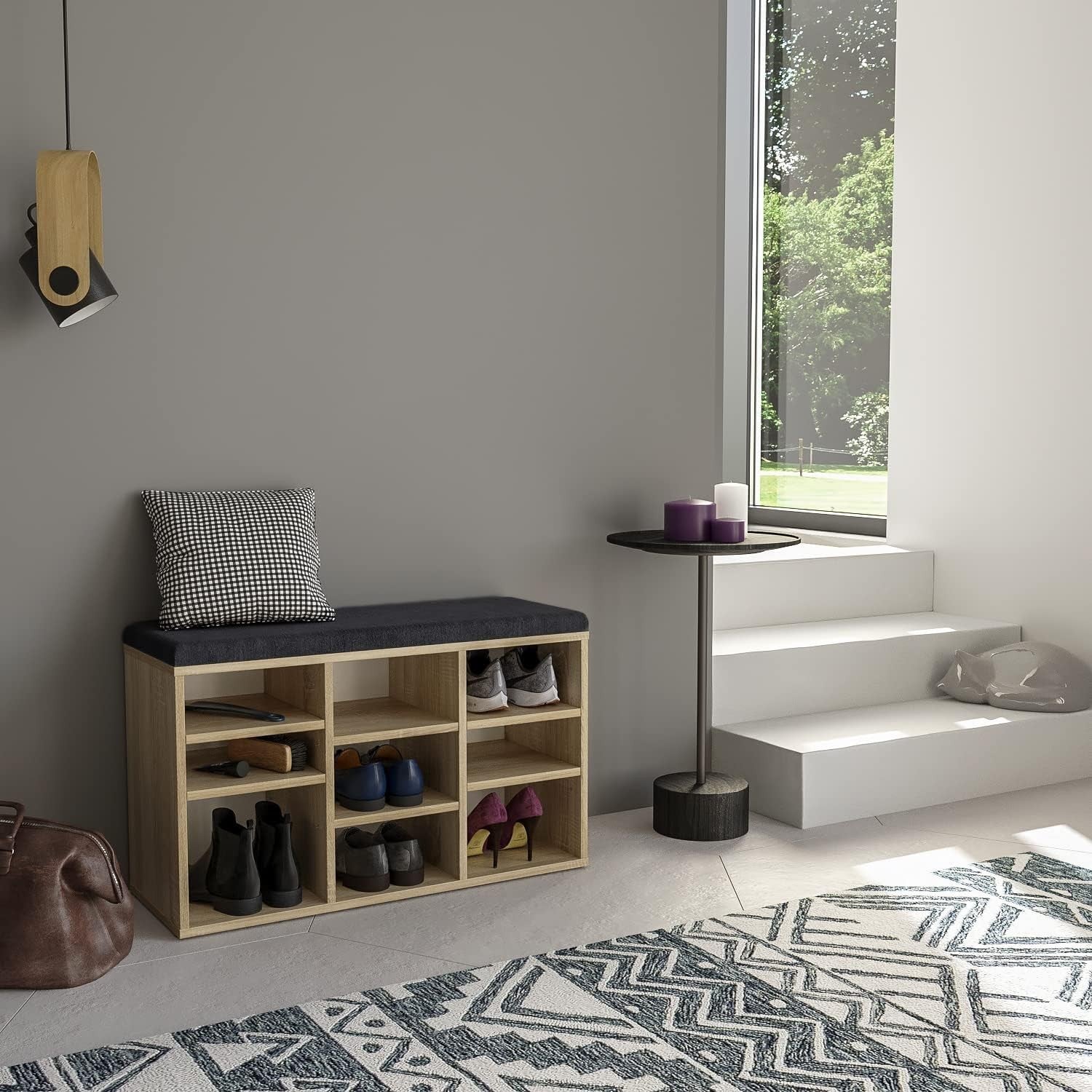 Narrow Shoe Storage Bench with Seat & Adjustable Shelves for Hallway 80cm