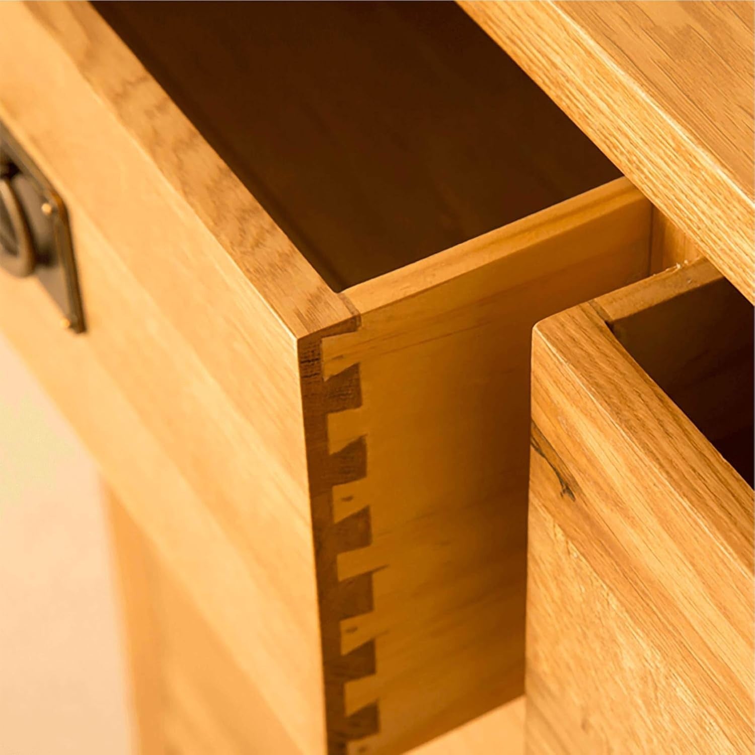 Rustic Oak Console Table with Drawers Storage Shelf | Slim Hallway Unit