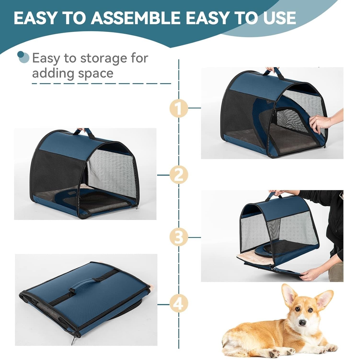 Portable Soft Dog Crate 67x50x50cm Lightweight Travel Kennel with Mat