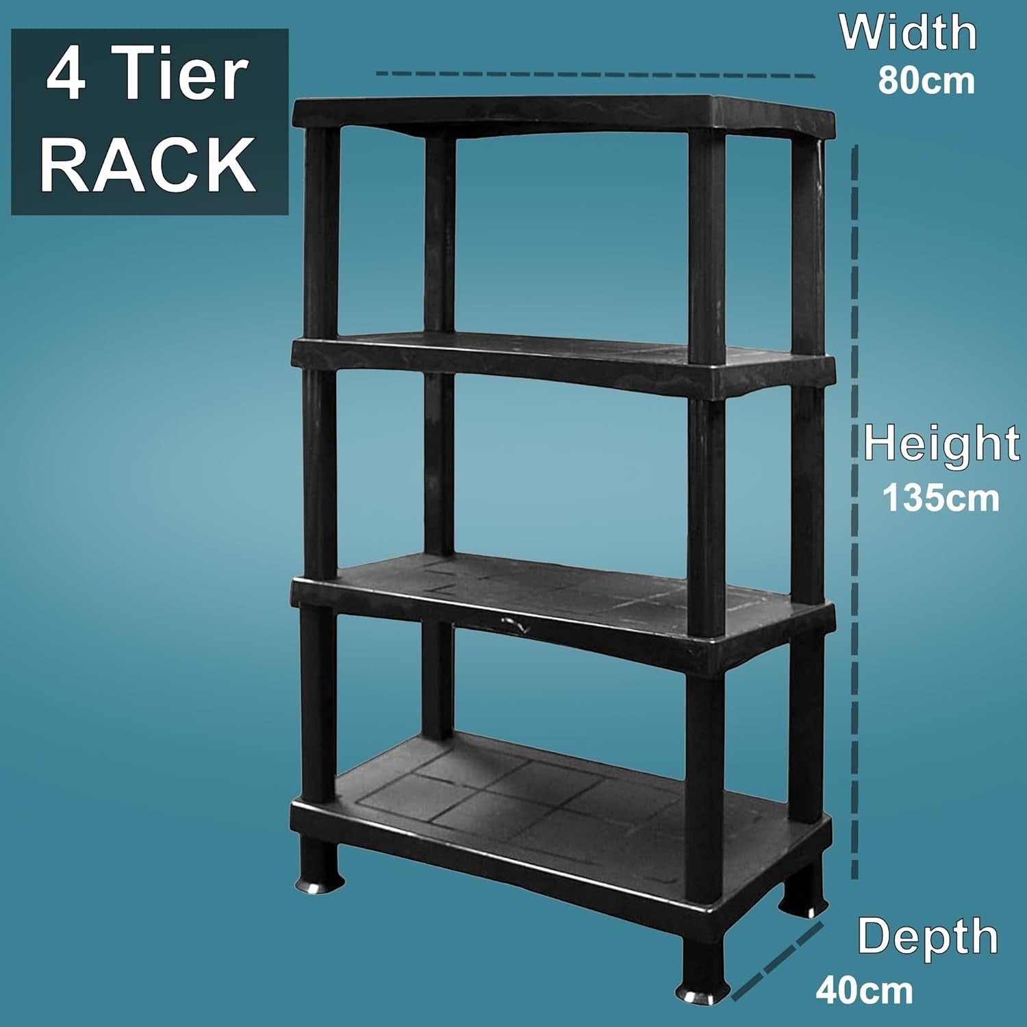 4-Tier Plastic Storage Shelf Heavy Duty 40D x 80W x 135H cm