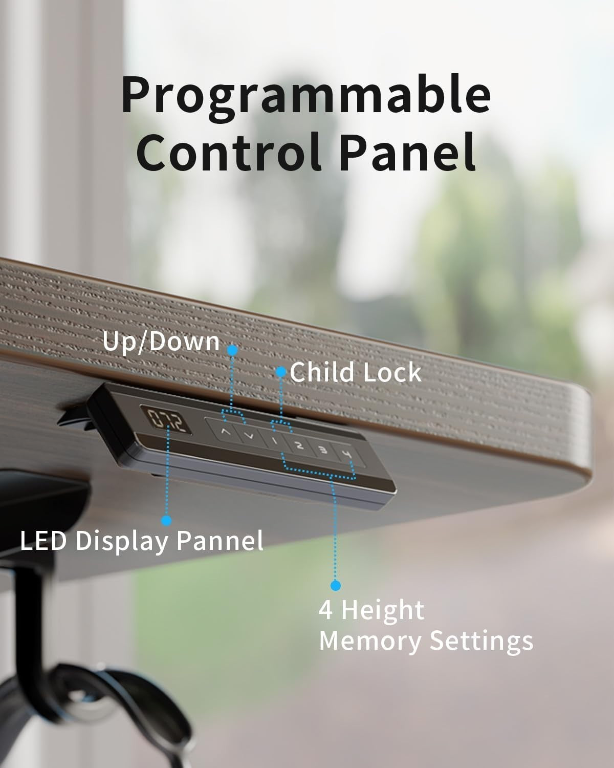 Dark Walnut Electric Standing Desk 100x60cm with Memory Control Panel