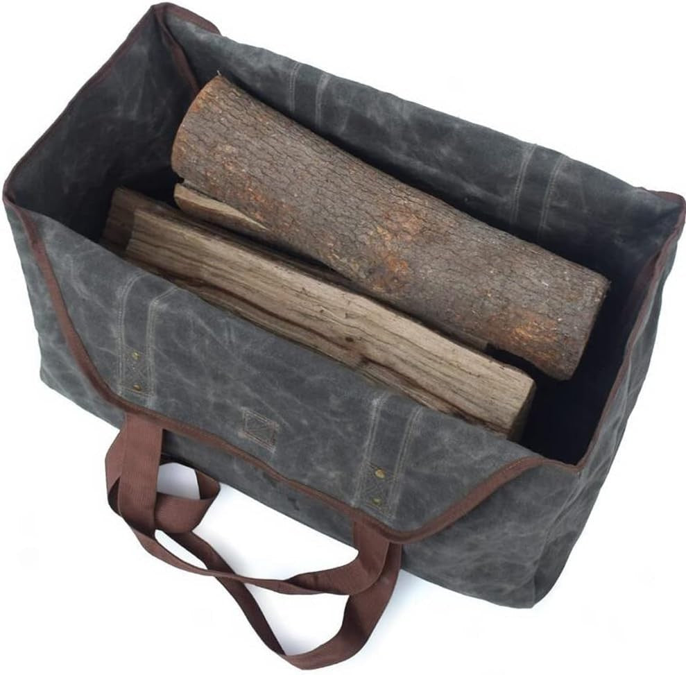 Firewood Carrier Bag Heavy Duty Canvas Tote for Logs 🔥 Foldable Storage