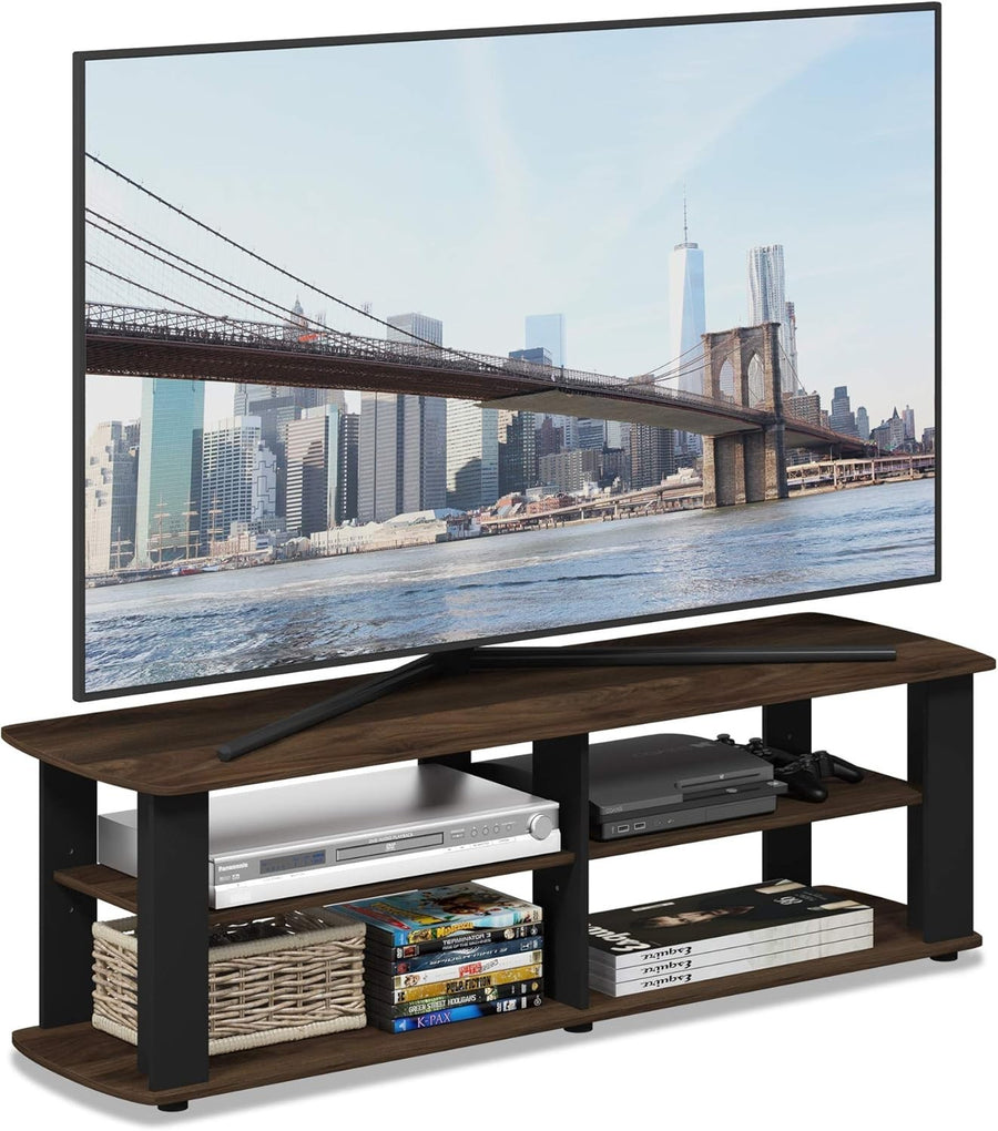 TV Stand for 48" Screen Wood Storage Unit - Modern Walnut Black Shelf